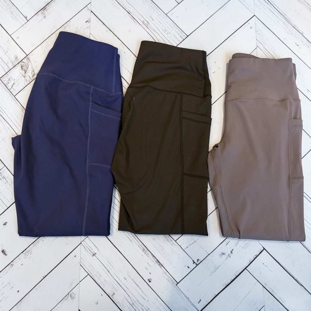 3 Pack High Waisted Leggings Pockets Athleisure Gym Yoga L